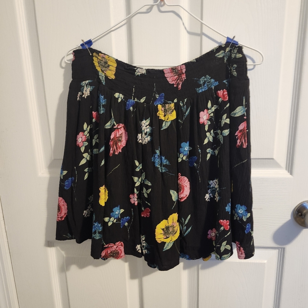 Old Navy Black Skirt with Blue Floral Design